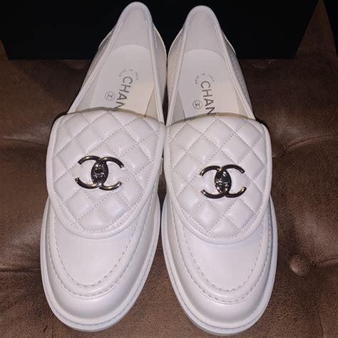 chanel loafer white|Chanel platform loafers.